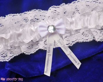 Personalised Ivory White Wedding Anniversary Garter, Bow & Crystal
