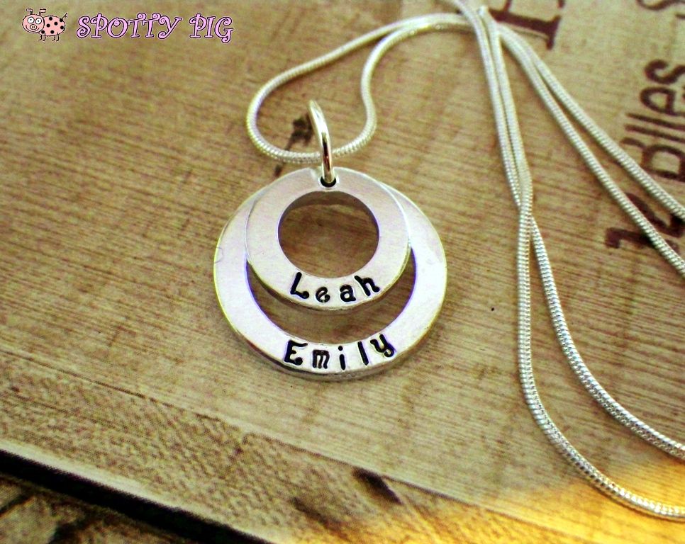 Personalised Two Ring Necklace Hand Stamped with Names