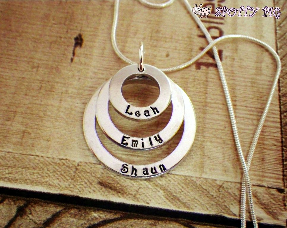 Personalised Three Ring Necklace Hand Stamped with Names