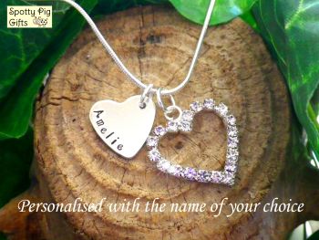 Name Heart & Rhinestone Heart Necklace