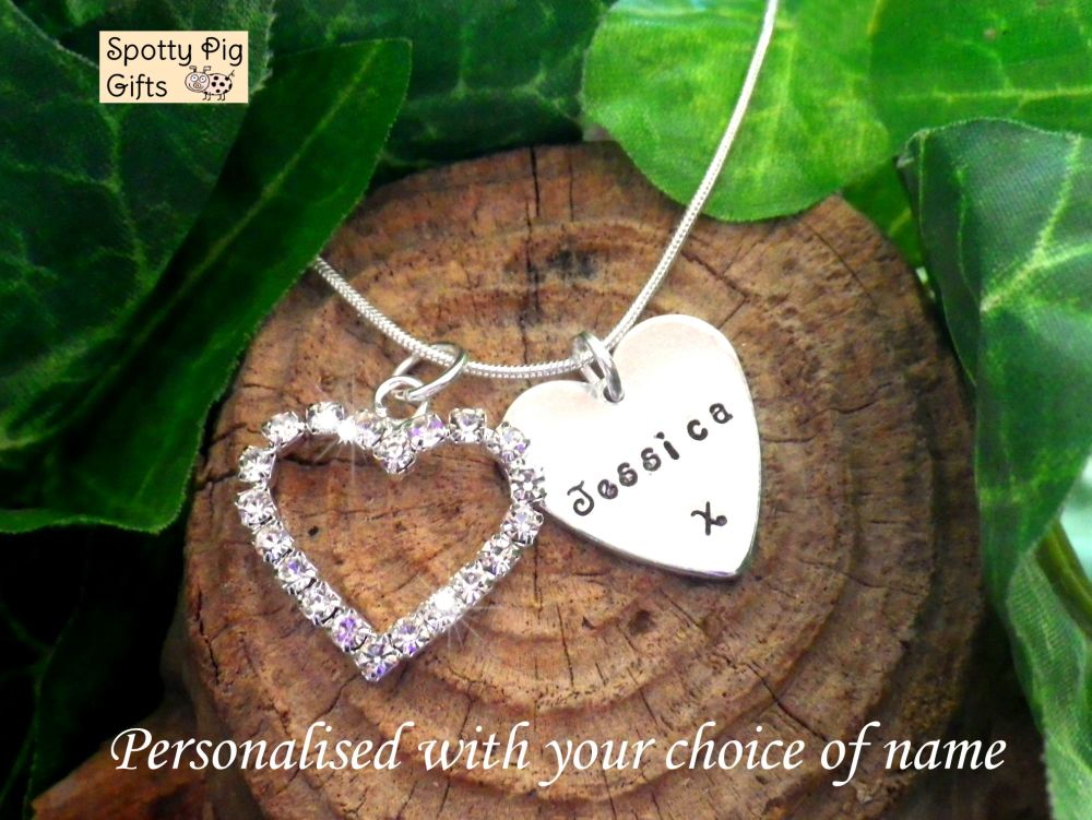 Rhinestone heart necklace sale