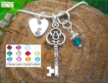 Personalised Key, Initial & Birthstone Necklace