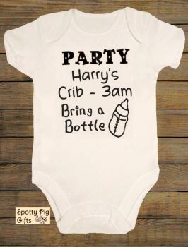 Personalised Party My Crib 3am Bring a Bottle Baby Grow, Unisex