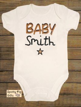 Personalised Surname/Name Baby Grow, Baby Shower/Baby gift, Unisex