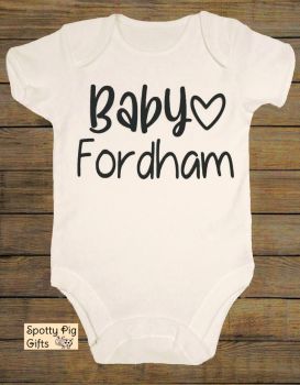 Personalised Surname/Name Baby Grow, Baby Shower/Baby gift, Unisex