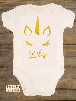 Personalised Unicorn Baby Grow, Sparkly Gold Glitter