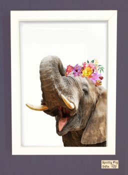 Elephant Print Picture Frameless or Framed Wall Art Garland White Background Gift