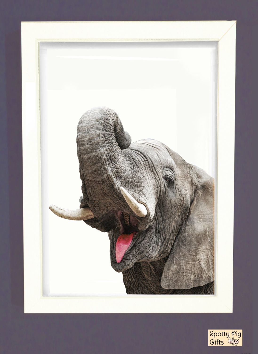 Elephant Print Picture Frameless or Framed Wall Art White Background Gift