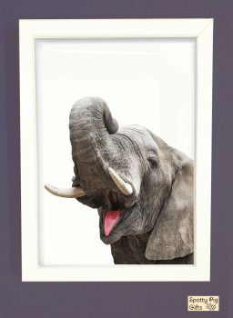 Elephant Print Picture Frameless or Framed Wall Art White Background Grey Gift