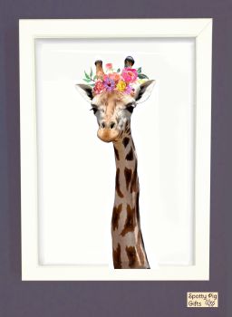 Giraffe Print Picture Frameless or Framed Wall Art White Background Garland Gift