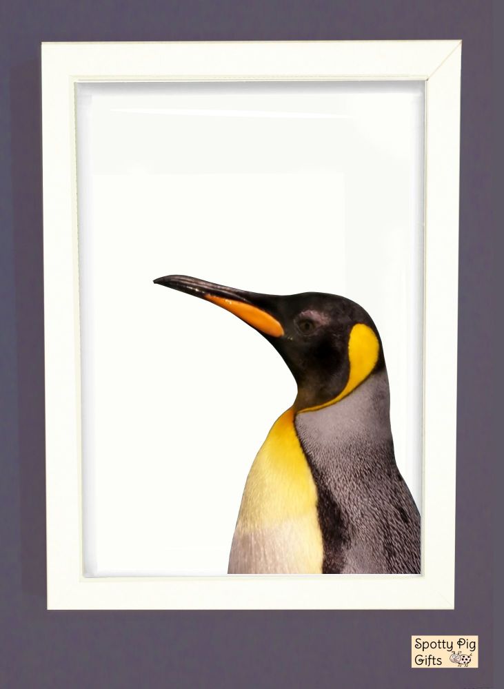 Penguin Print Picture Frameless or Framed Wall Art White Background Gift A3, A4, A5