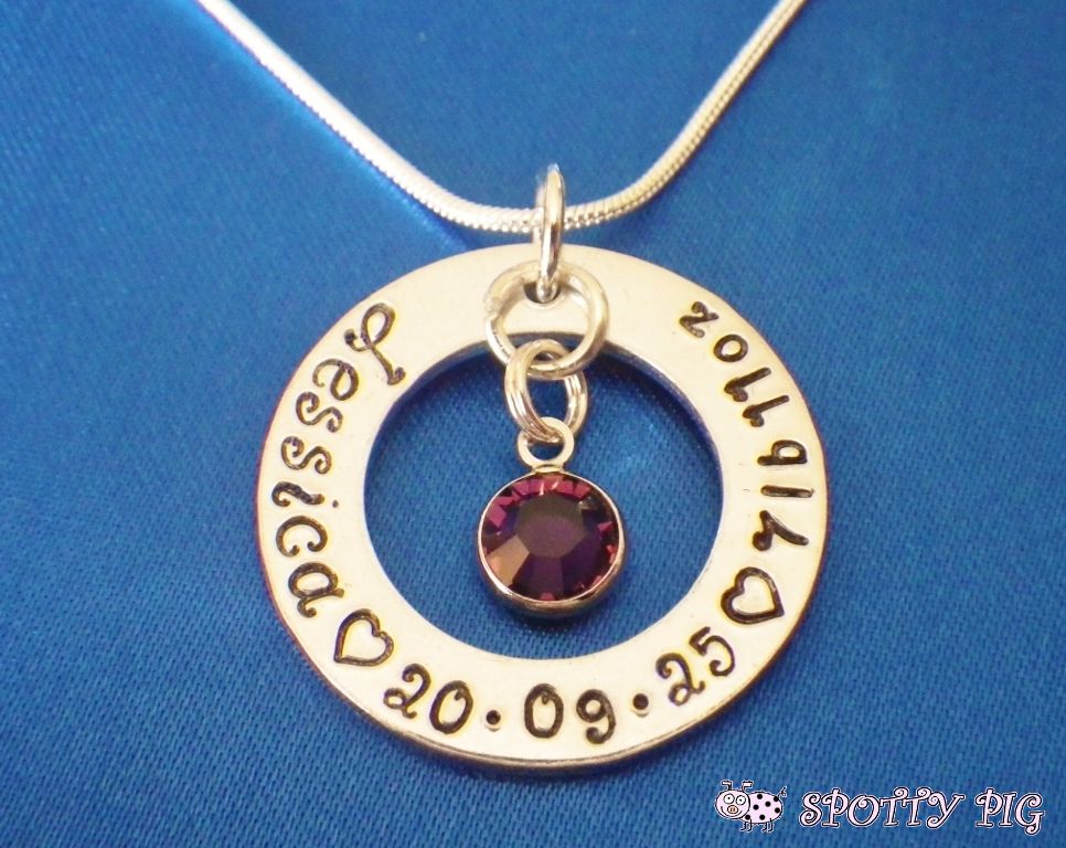 Personalised Necklace, New Baby Birth, with Name, Birthstone, Date & Weight