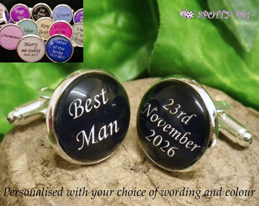  4 FOR 3 OFFER!! Personalised Wedding Cufflinks for Best Man, Usher, Father of the Bride etc, with Date, Choose Colour