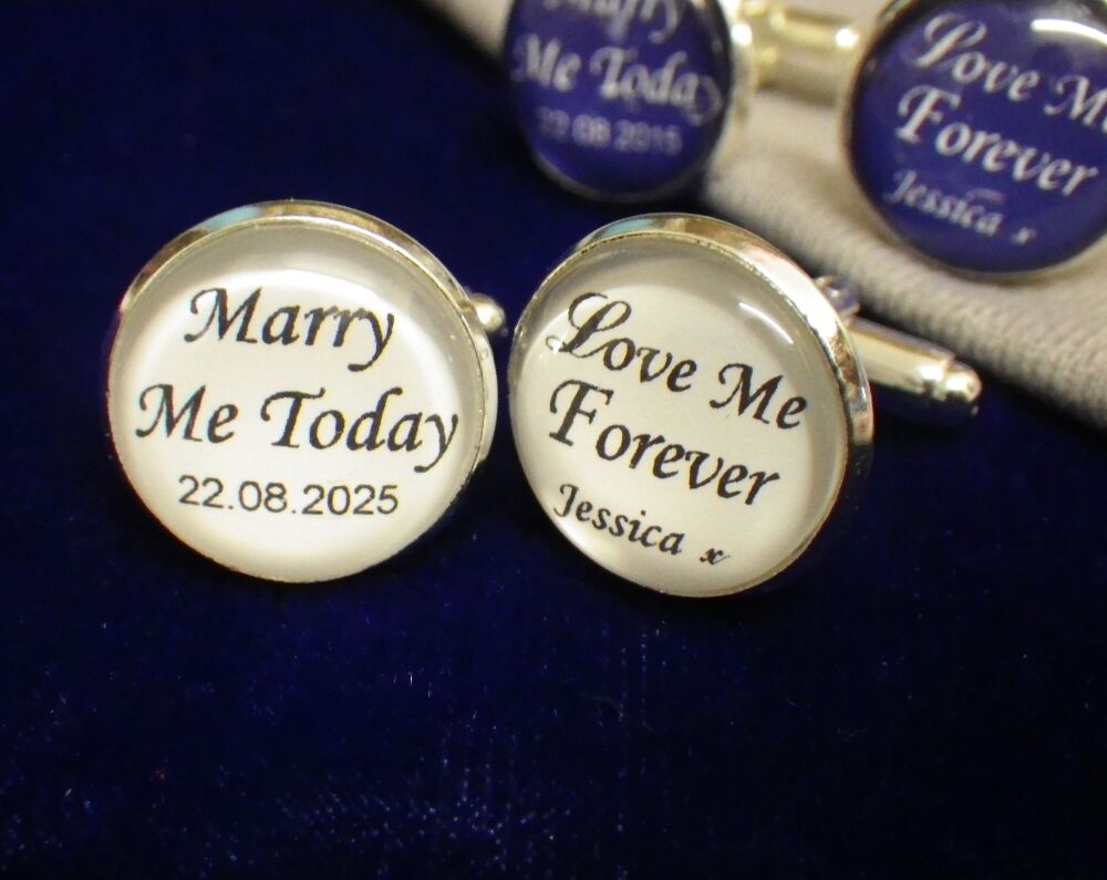 Personalised Cufflinks for the Groom with Wedding Date & Brides Name. Custom Made Unique Jewellery.