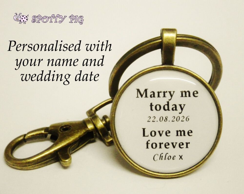 Personalised Keyring from Bride to Groom, Handmade with Wedding Date & Name, Marry Me Today, Love Me Forever