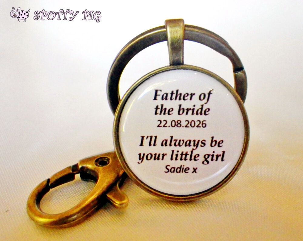 Personalised Keyring from the Bride to the Father of the Bride Wedding Gift, Bronze