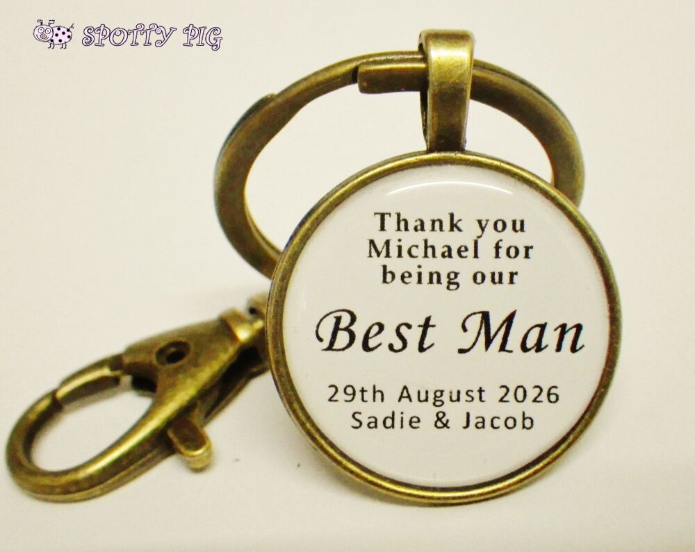 Personalised Bronze Keyring Gift for Best Man, Usher etc All Wedding Helpers, Handmade