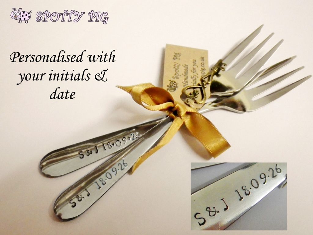 Personalised Pair of Forks, Initials & Date Wedding or Celebration, Hand Stamped Stainless Steel Cutlery