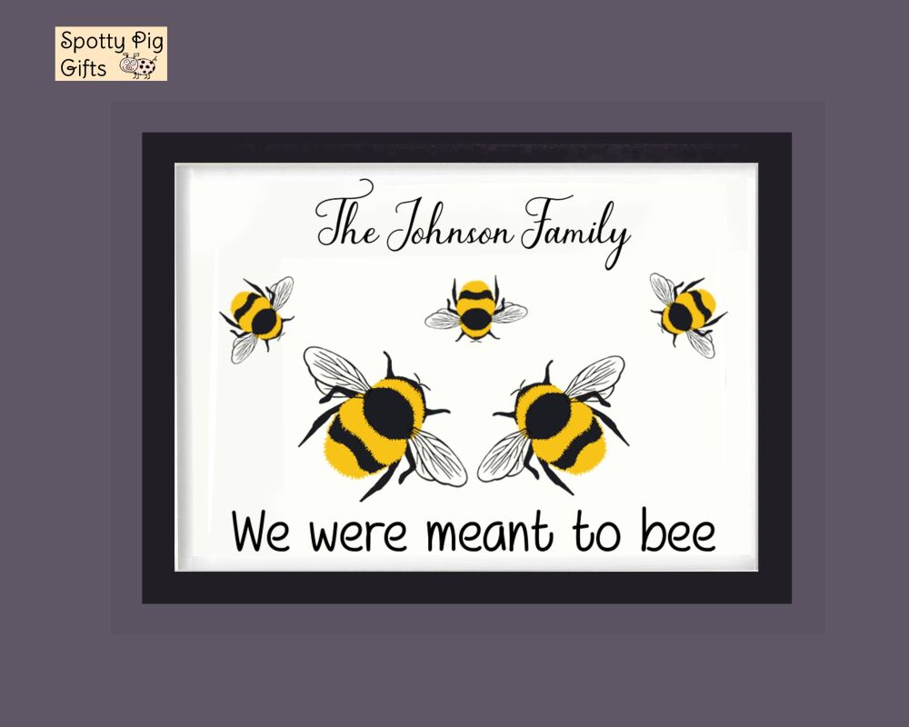 Personalised Print Meant to Bee Wall Art Family Name Poster Picture Framed Couple Gift Love A3, A4, A5