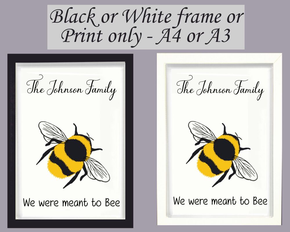 <!-- B09 -->Personalised Bee Print Poster Picture Wall Art Framed Family Gi