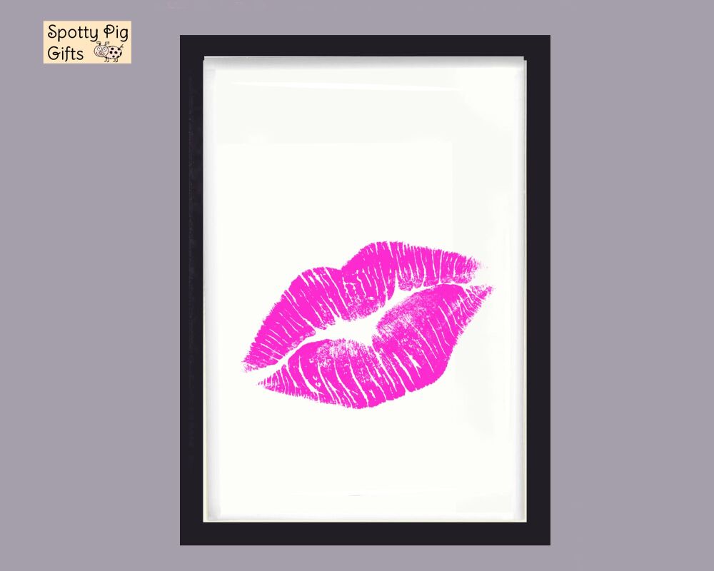 Lips Fashion Print Picture Frameless or Framed Wall Art White Background Gift A3, A4, A5