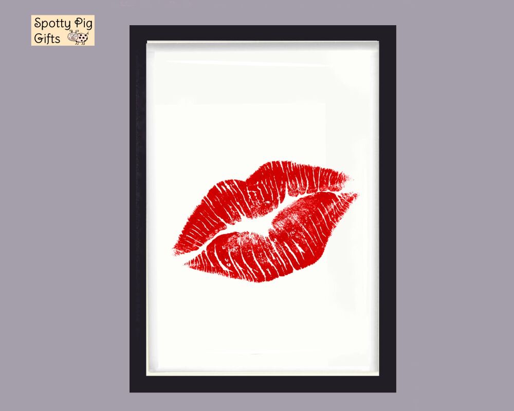 Fashion Red Lips Lipstick Print Picture Frameless or Framed Wall Art White Background Gift A3, A4, A5