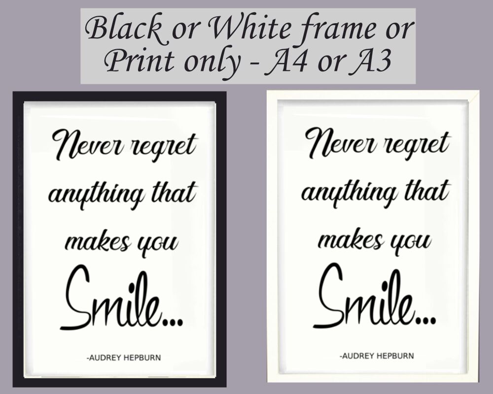 Print Wall Art Quote Audrey Hepburn Picture Poster Hollywood Icon Framed or Unframed A3, A4, A5