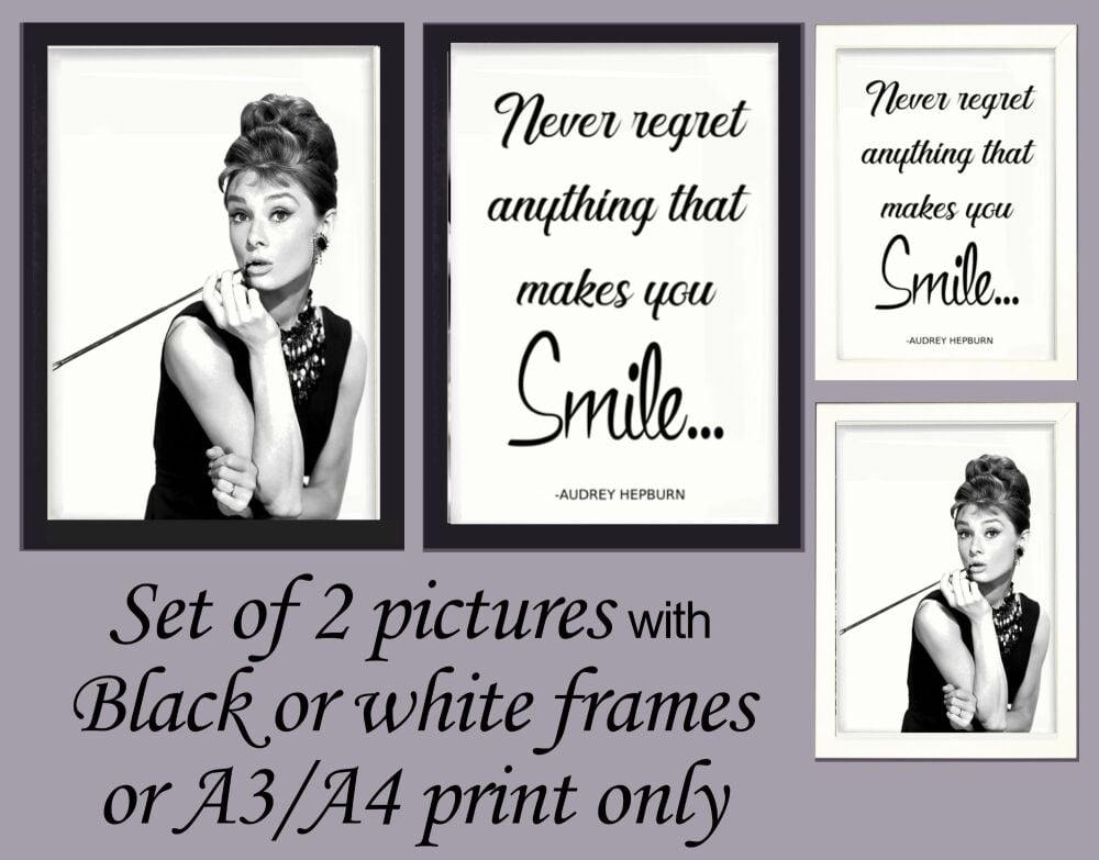 Prints Wall Art Set of 2 Audrey Hepburn & Quote Framed A3, A4, A5 Picture Poster Hollywood Icon