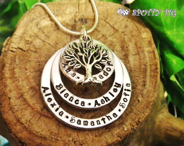 Personalised Tree of Life Necklace Hand Stamped with Names