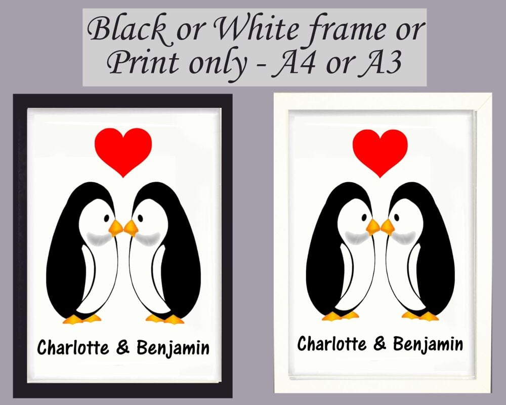 <!-- B65 -->Personalised Penguins Print Poster Picture Wall Art Framed Coup