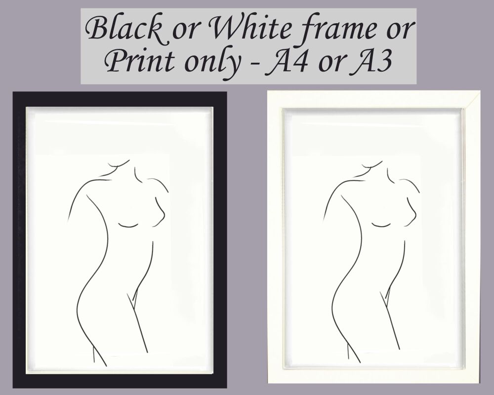 <!-- C39 -->Print Nude Figure Female Form, Wall Art Line Drawing, Picture, 