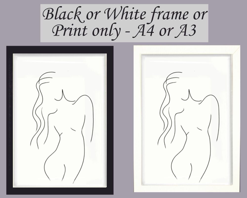 <!-- C35 -->Print Nude Figure Female Form, Wall Art Line Drawing, Picture, 