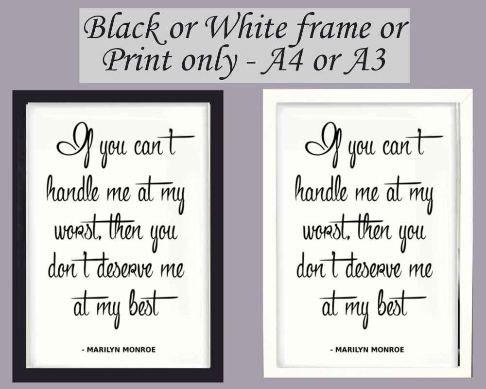 Print Wall Art Quote Marilyn Monroe Picture Poster Hollywood Icon Framed or Unframed,  A3, A4, A5