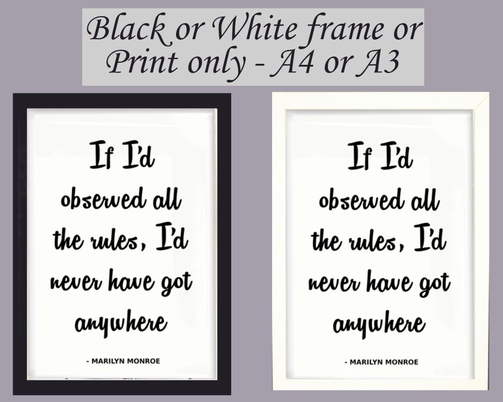 Print Wall Art Quote Marilyn Monroe Picture Poster Hollywood Icon Framed or Unframed A3, A4, A5