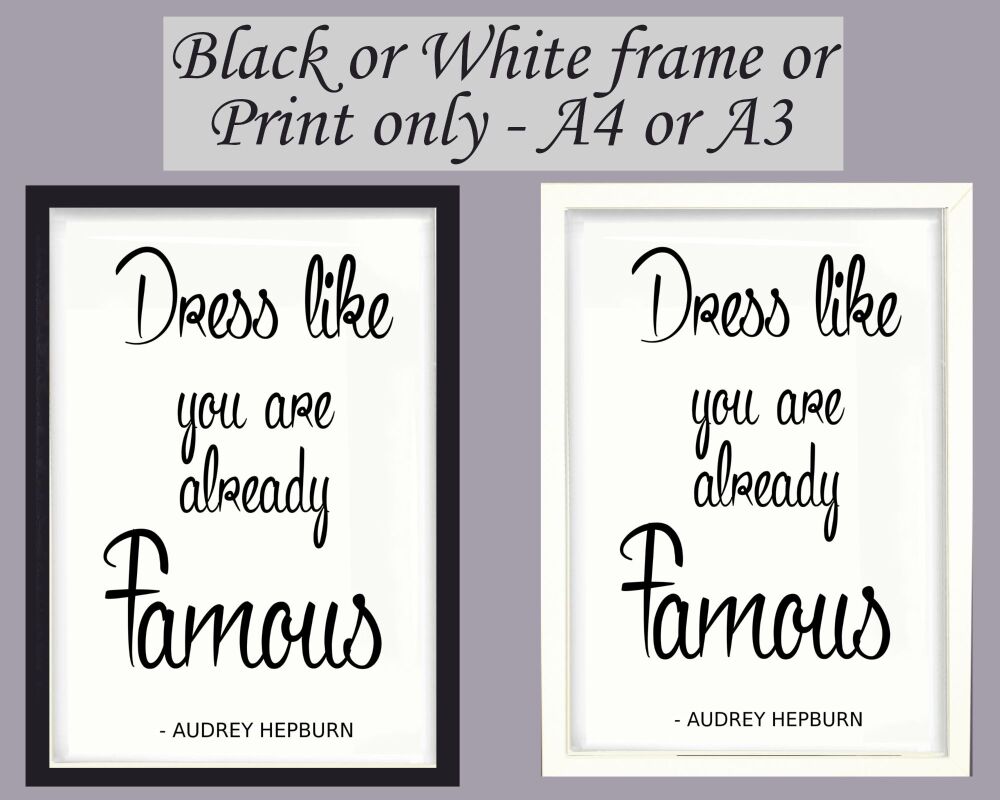 Print Wall Art Quote Famous Audrey Hepburn Picture Poster Hollywood Icon Lipstick Framed or Unframed A3, A4, A5