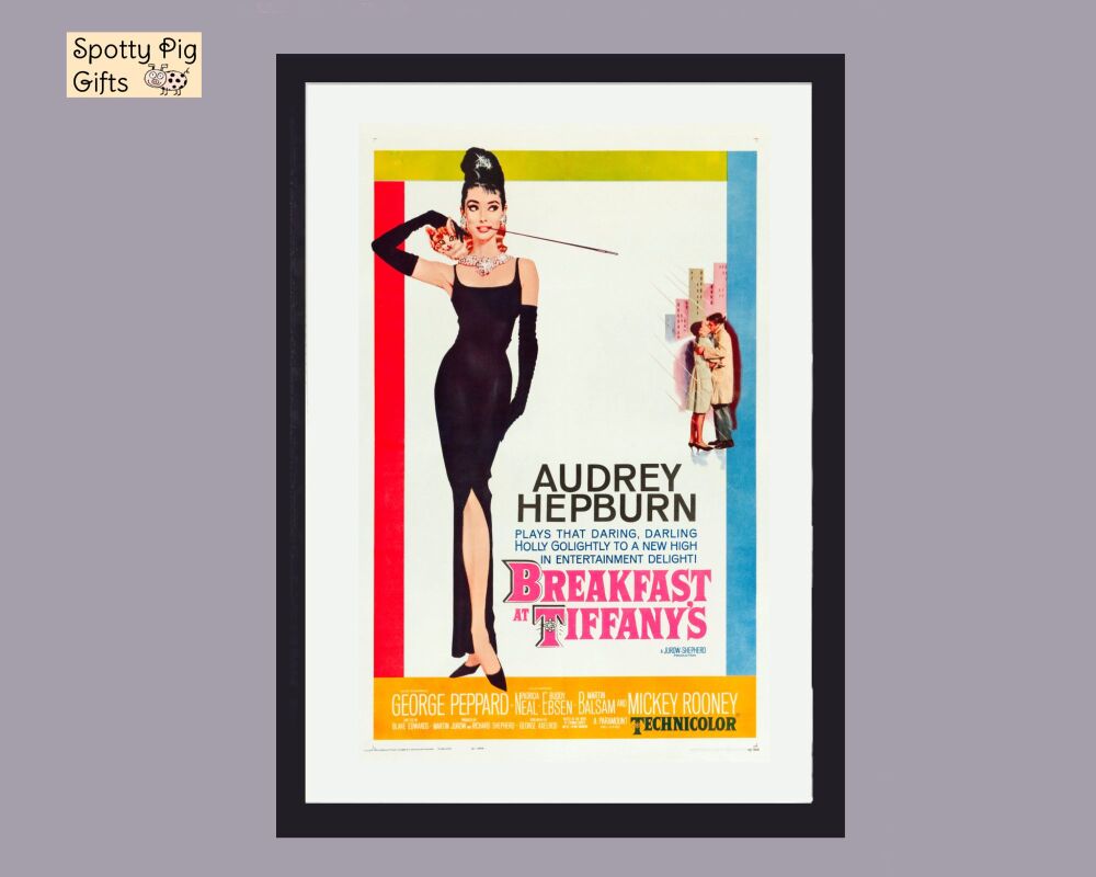 Print Wall Art Audrey Hepburn Picture Poster Breakfast at Tiffany's Framed or Unframed,  A3, A4, A5 Film, Movies, Hollywood star