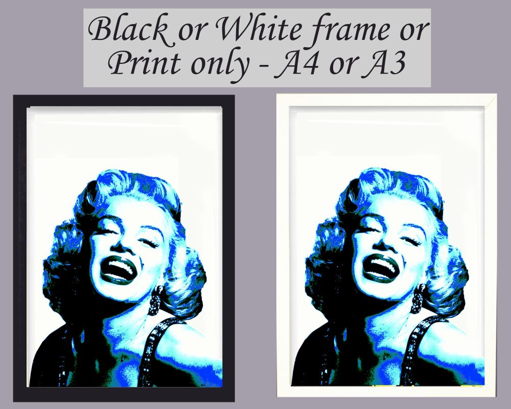 Print Wall Art Marilyn Monroe Blue Picture Poster Hollywood Icon Framed or Unframed A3, A4, A5