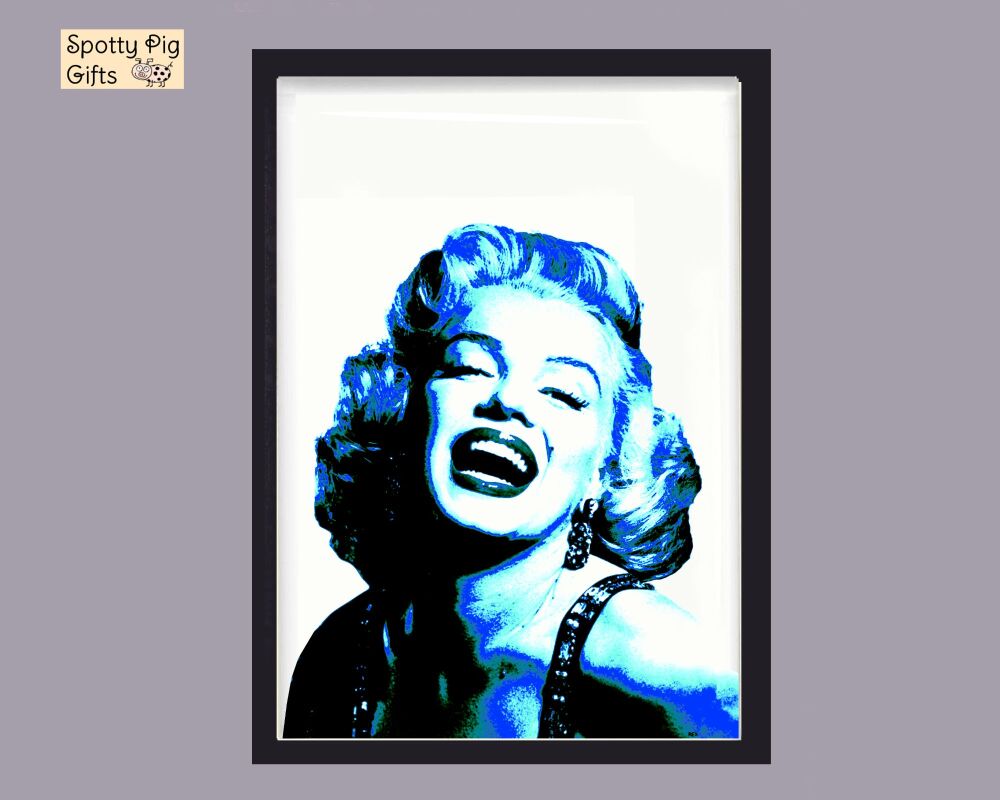 Print Wall Art Marilyn Monroe Blue Picture Poster Hollywood Icon Framed or Unframed A3, A4, A5