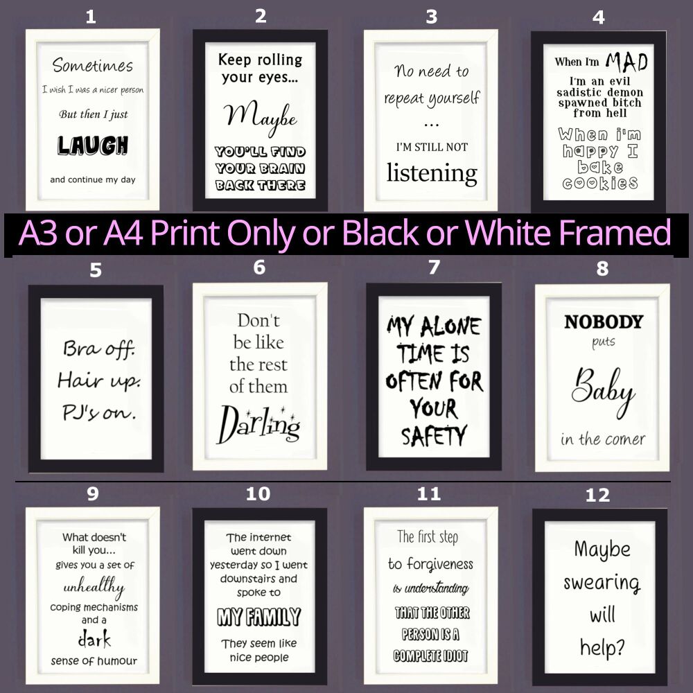 Print Wall Art Humour Funny Picture Poster Cheeky Framed or Unframed A3, A4, A5