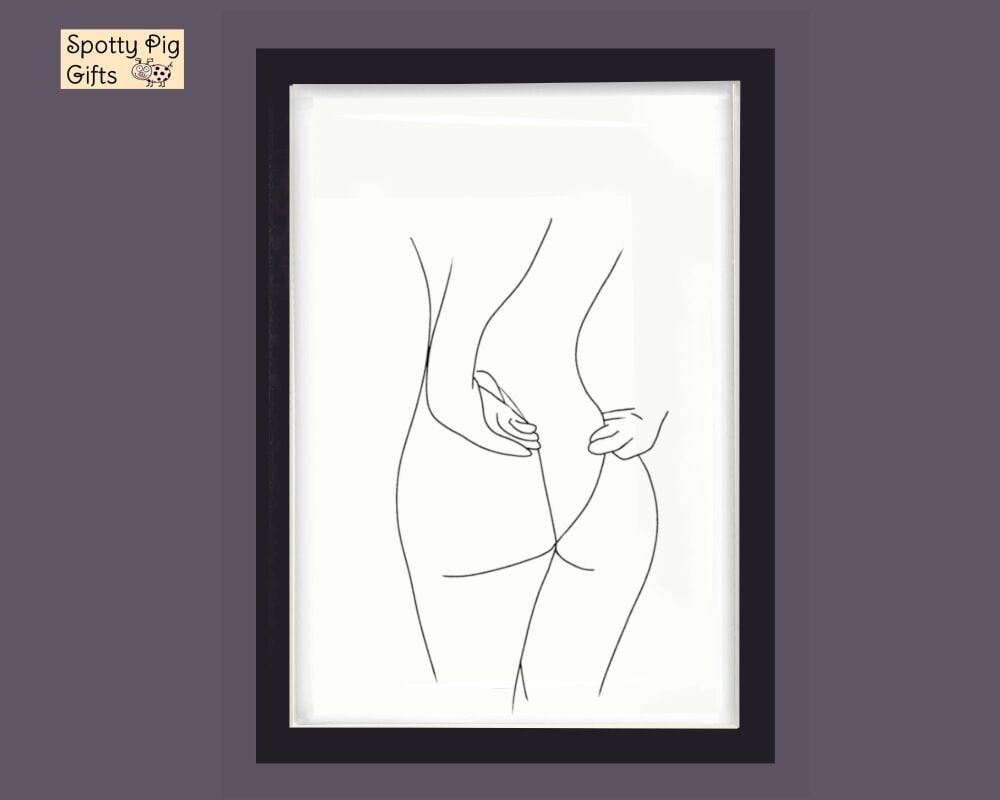 Line Art Drawing Print, Wall Art Perfume & Logo Framed Picture Bum Bikini Butt Poster Home Decor Lounge,  A3, A4, A5 Sassy, Gift