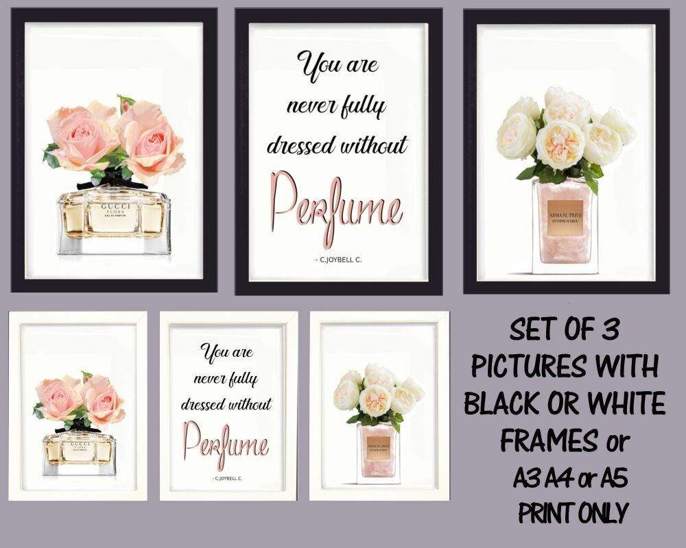 Fashion Prints Wall Art Designer Set of 3 Perfumes Framed Picture Poster A3, A4, A5