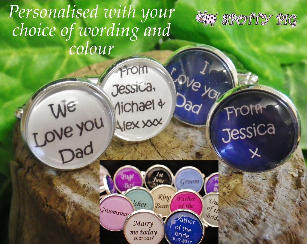 Personalised Cufflinks gift for Dad Daddy, custom made gift for Father's Day, Birthday etc, any colour