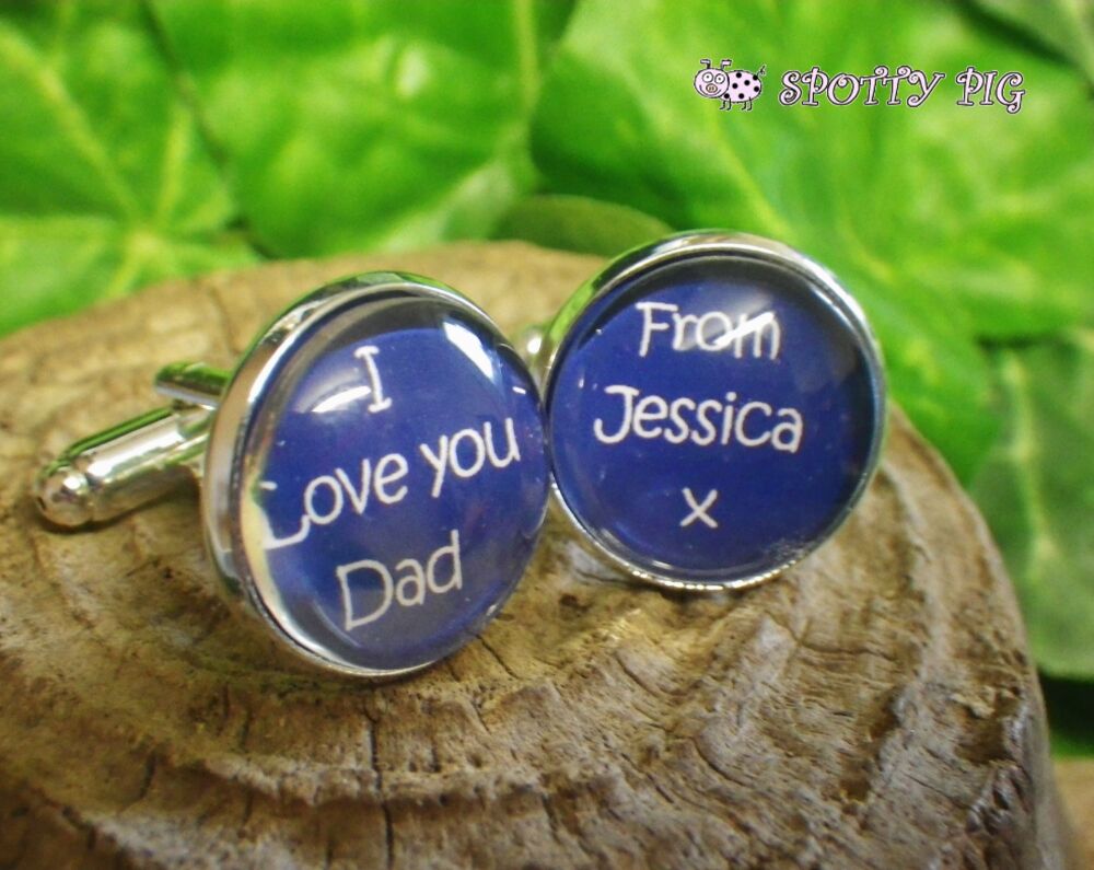 Personalised Cufflinks gift for Dad Daddy, custom made gift for Father's Day, Birthday etc, any colour