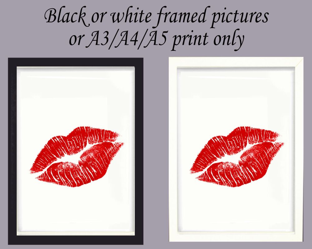 Fashion Red Lips Lipstick Print Picture Frameless or Framed Wall Art White Background Gift A3, A4, A5