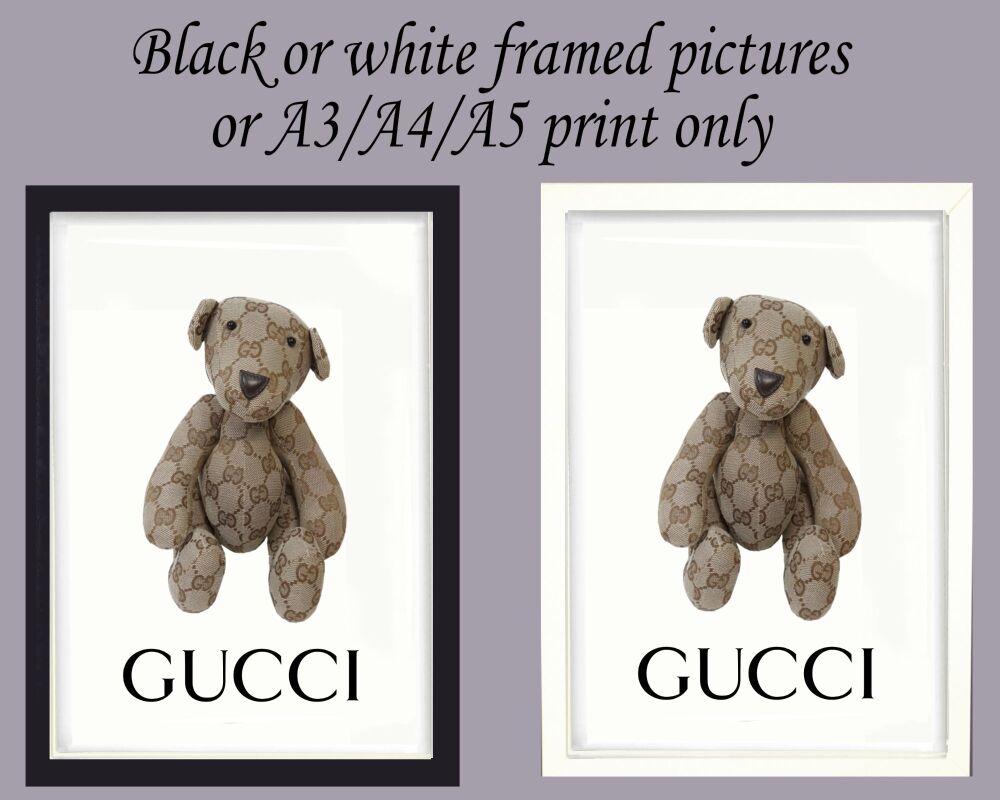 Fashion Print Wall Art Designer Teddy Logo Framed Picture Poster Home Decor Lounge,  Gift, Handmade A3, A4, A5