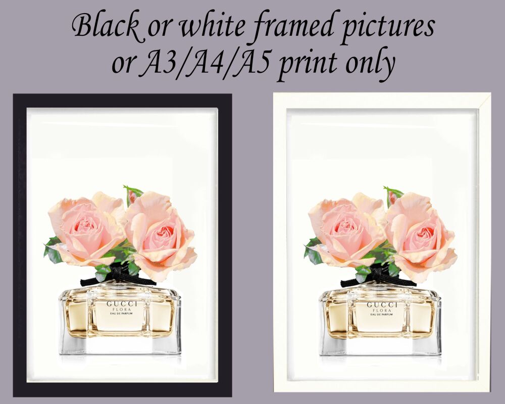 Fashion Print Designer Wall Art Pink Perfume Floral Framed Picture Poster Home Decor Lounge,  Gift A3, A4, A5
