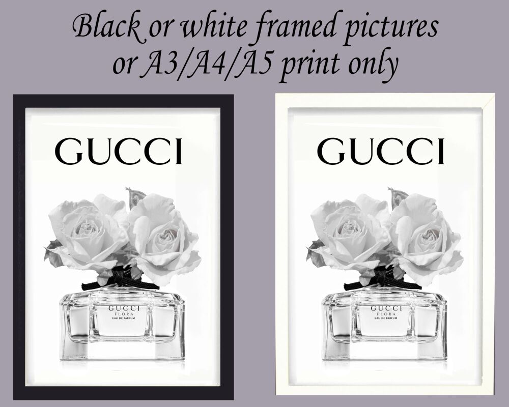 Fashion Print Wall Art Designer Perfume & Logo Framed Picture Poster Home Decor Lounge Grey A3, A4, A5