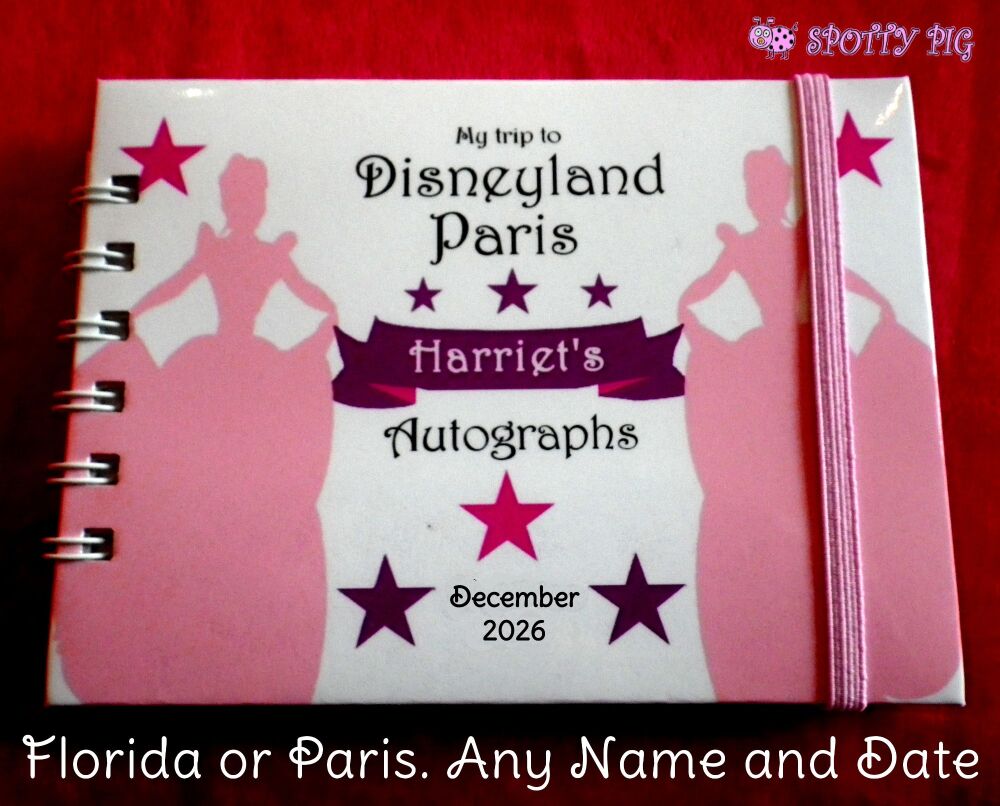 Personalised Disney Princess Autograph Book for Disneyland Paris or Disney World Florida, Handmade Keepsake