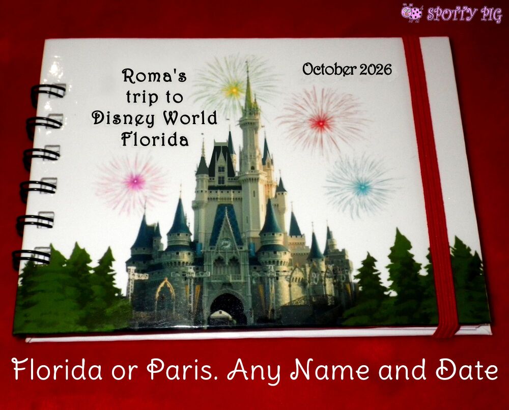Personalised Disney Castle Autograph Book for Disneyland Paris or Disney World Florida, Homemade Keepsake