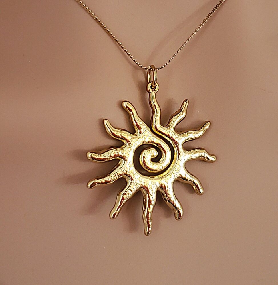 Gold Sunburst Necklace: Spiral Stainless Steel Celestial Pendant